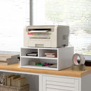 HOMCOM Desktop Printer Stand with 3 Open Compartments, Desk Organiser, White