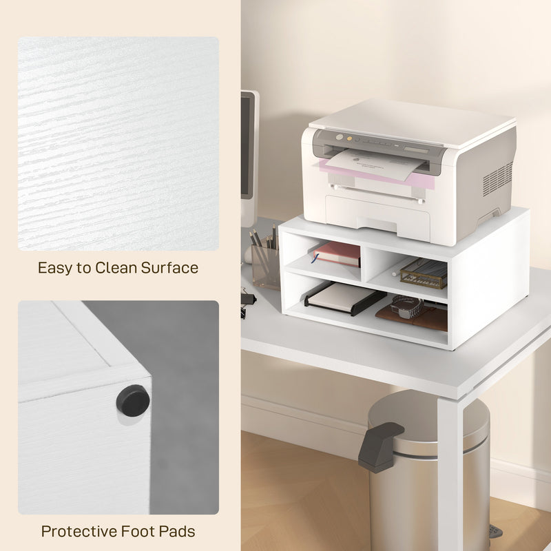HOMCOM Desktop Printer Stand with 3 Open Compartments, Desk Organiser, White