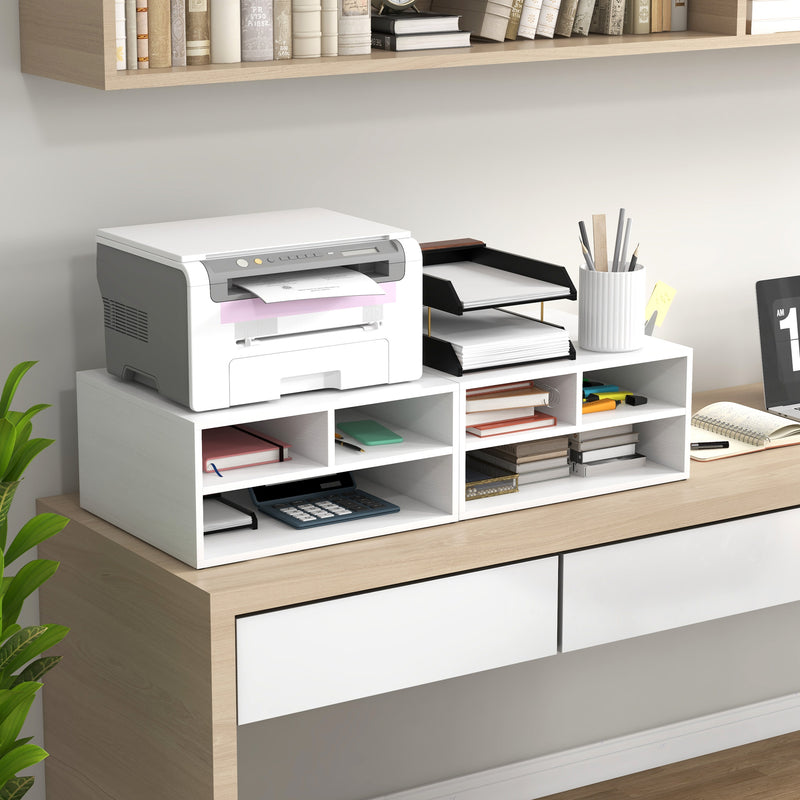 HOMCOM Desktop Printer Stand with 3 Open Compartments, Desk Organiser, White