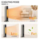 HOMCOM 2200W Ceramic Heater For Home With Remote Control, 12H Timer, Silver