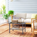 Outsunny Outdoor Rattan Coffee Table, Rectangular Tea Side Table, Mixed-grey