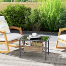 Outsunny Outdoor Rattan Coffee Table, Rectangular Tea Side Table, Mixed-grey