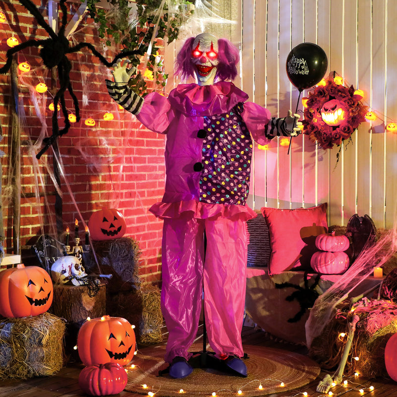 Outsunny Sound Activated Halloween Animatronics Clown with Red Light Up Eyes