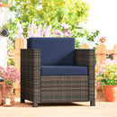 Outsunny Rattan Garden Armchair, Cushioned Single Rattan Chair, Brown/Blue