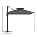 Outsunny 2.5m Cantilever Parasol, Garden Parasol With Lights
