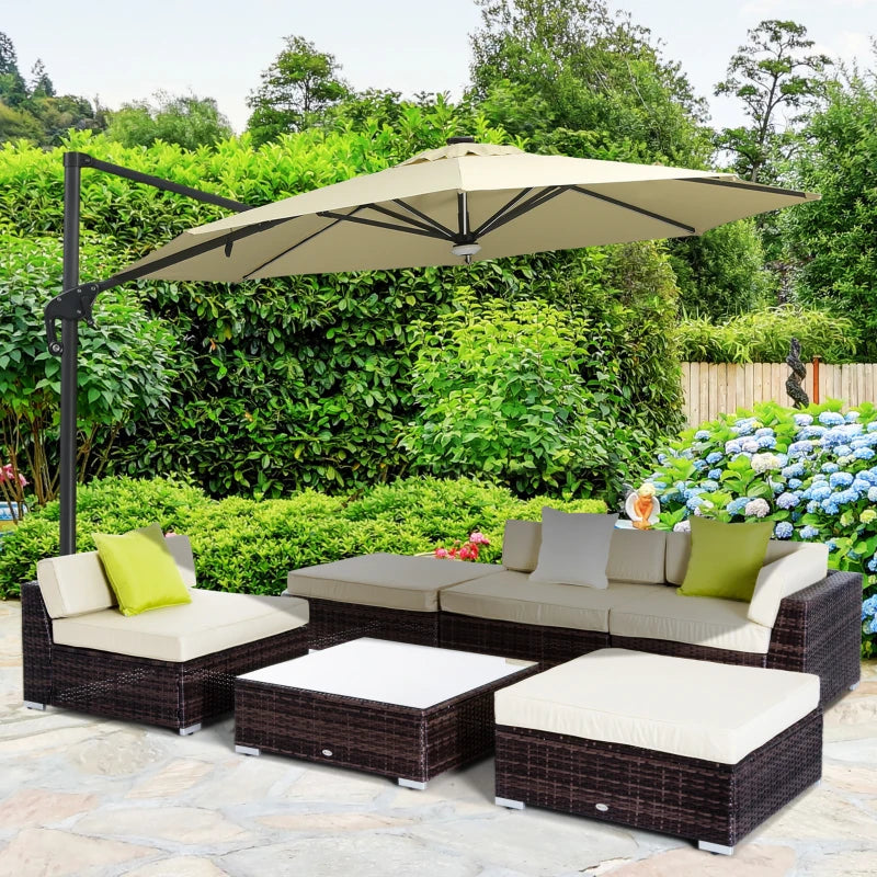 Outsunny 6 PC Rattan Sofa Coffee Table Set Sectional Wicker Weave Furniture for Garden Outdoor Conservatory w/ Pillow Cushion-  Brown