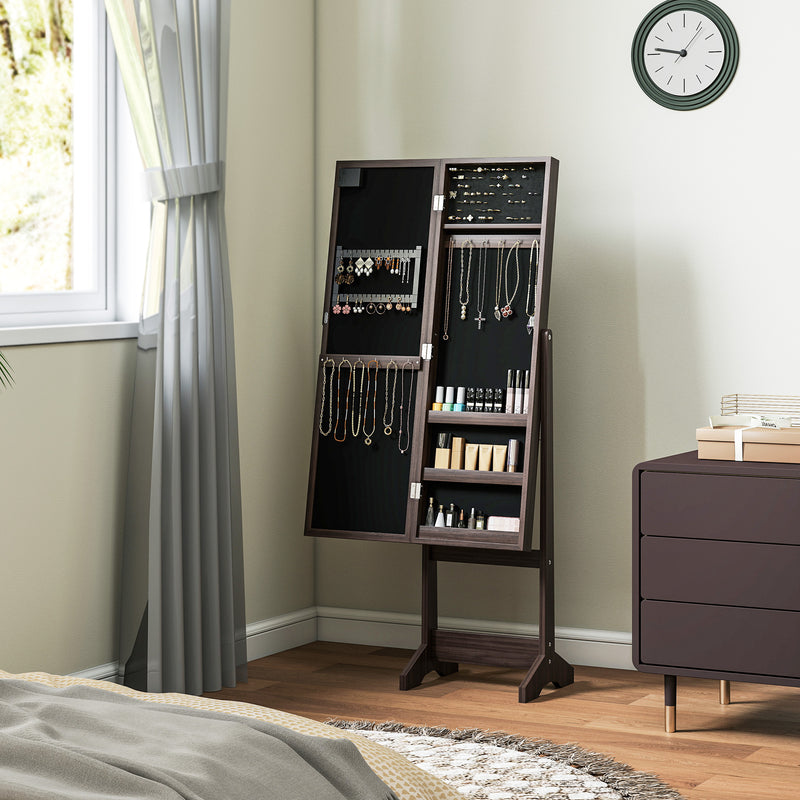 HOMCOM Freestanding LED Mirrored Jewelry Cabinet