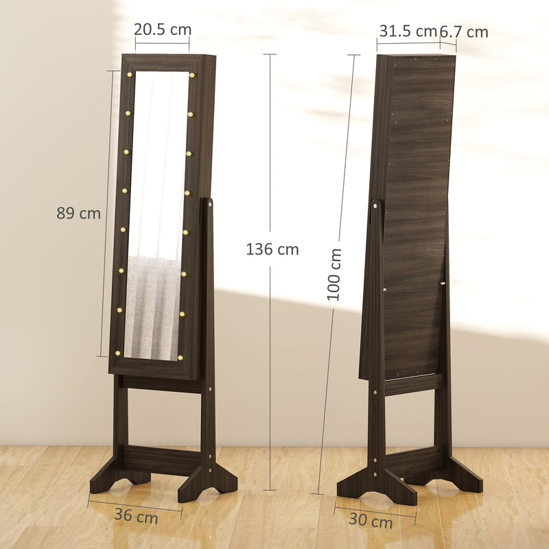 HOMCOM Freestanding LED Mirrored Jewelry Cabinet