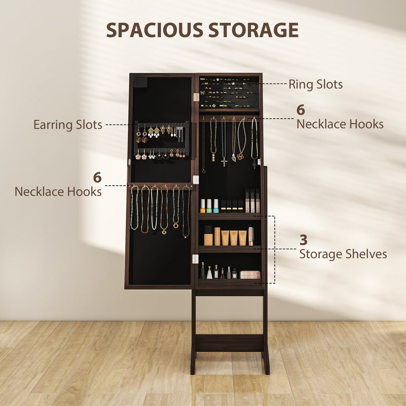 HOMCOM Freestanding LED Mirrored Jewelry Cabinet