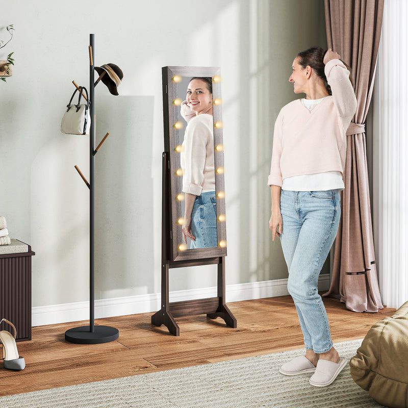 HOMCOM Freestanding LED Mirrored Jewelry Cabinet