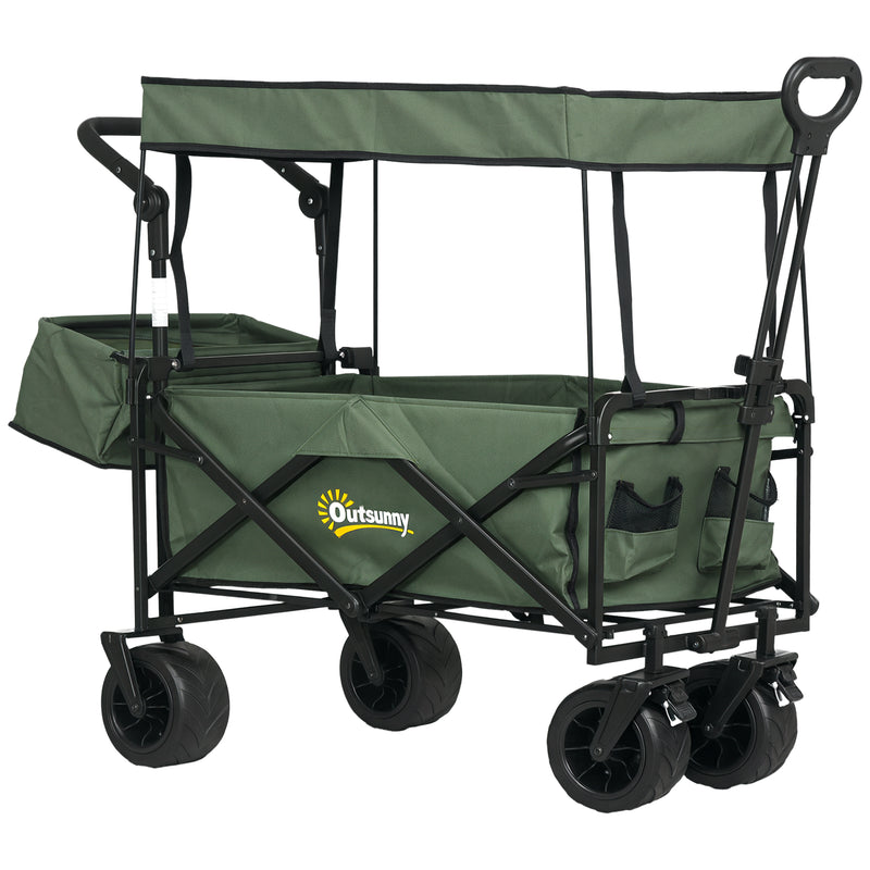 Outsunny Outdoor Push Pull Wagon Stroller Cart W/ Canopy Top Grey