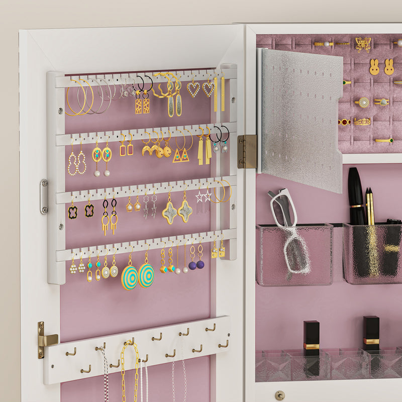 HOMCOM Door Hanging or Wall Mounted Jewellery Cabinet w/ Mirror Lining