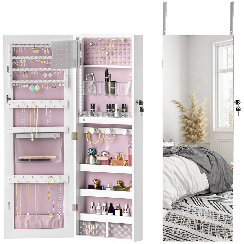 HOMCOM Door Hanging or Wall Mounted Jewellery Cabinet w/ Mirror Lining