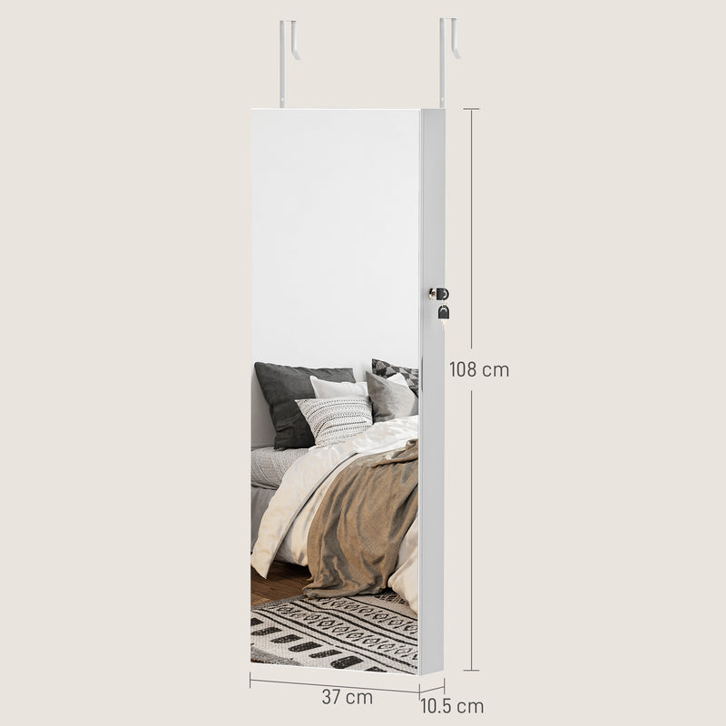 HOMCOM Door Hanging or Wall Mounted Jewellery Cabinet w/ Mirror Lining