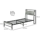 HOMCOM LED Cement Grey Bed Frame with Charging Station