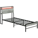 HOMCOM LED Cement Grey Bed Frame with Charging Station