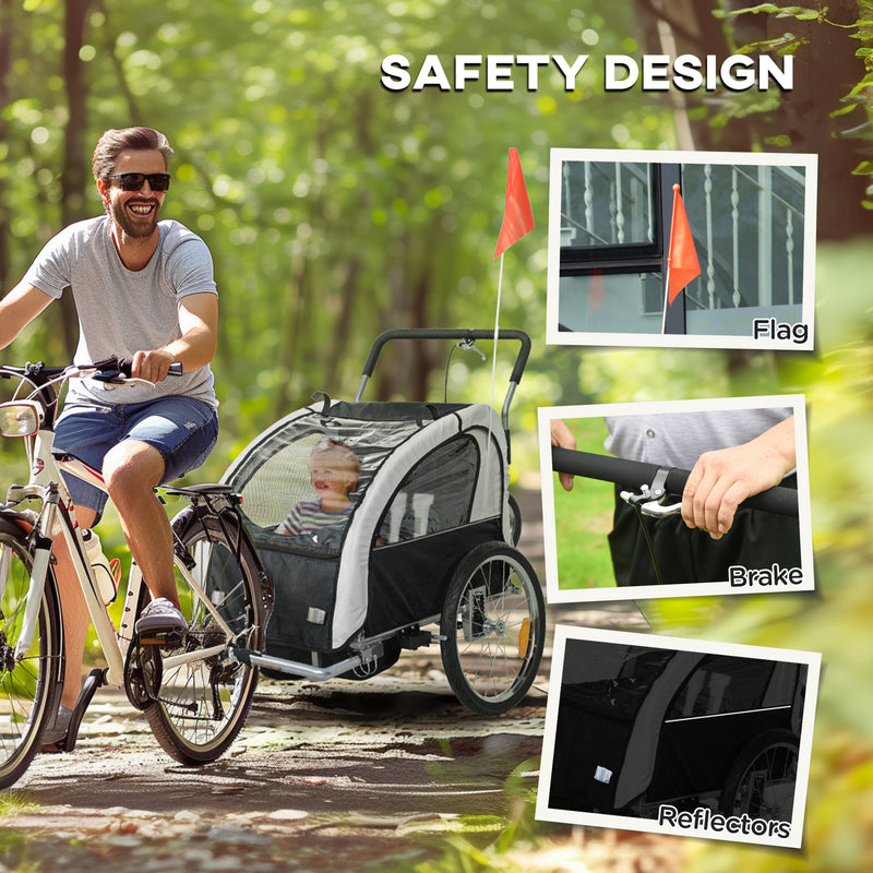HOMCOM 2 Seat Bike Trailer with 5 Point Harness, for 18+ Months, Black