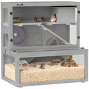 PawHut 3 Tier Wooden Hamster Cage With Hut, Wheel, Ramps, 80 X 50 X 84 Cm