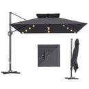 Outsunny 3.5m Aluminium Cantilever Parasol W/ LED Lights Crank Tilt UV50+