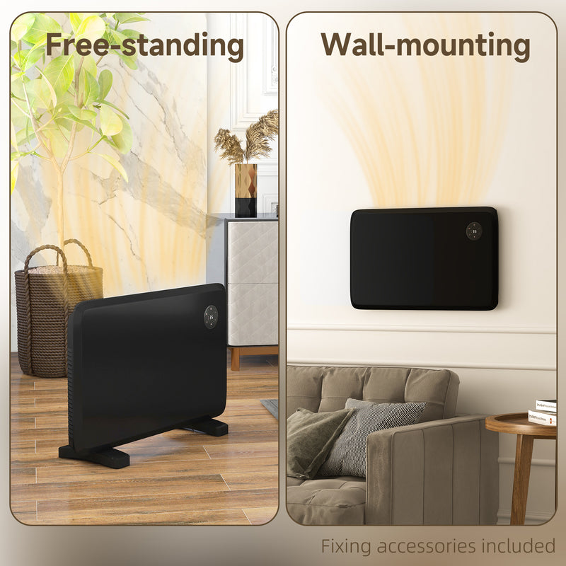 Electric Heater with Adjustable Thermostat, Freestanding or Wall Mounted, Black