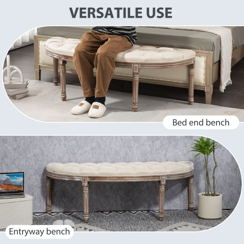 HOMCOM Half-Circle End Bench Ottoman Footstool Button Tufting Padded Seat Cream