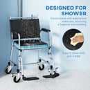 HOMCOM Shower Wheelchair, Commode Wheeled Chair with Padded Seat, Backrest