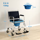 HOMCOM Shower Wheelchair, Commode Wheeled Chair with Padded Seat, Backrest