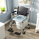 HOMCOM Shower Wheelchair, Commode Wheeled Chair with Padded Seat, Backrest