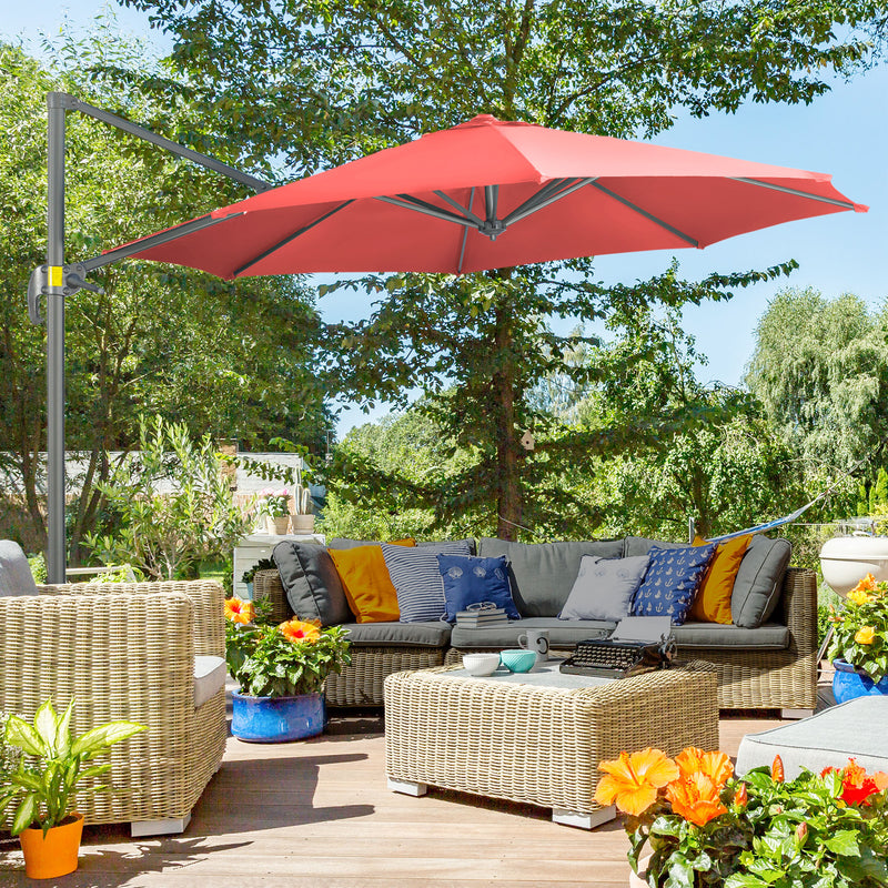 Outsunny 3 x 3(m) Cantilever Parasol Garden Umbrella with Cross Base Wine Red