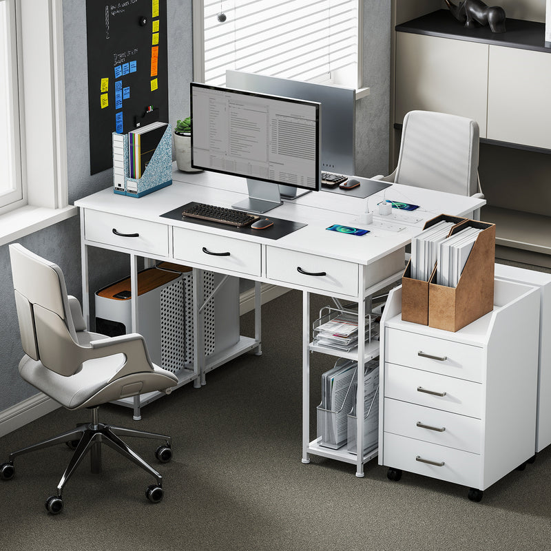 HOMCOM Computer Writing Desk with Power Outlets, Drawers, Shelves
