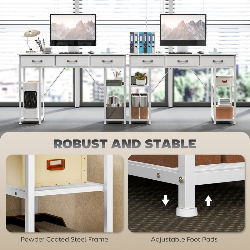 HOMCOM Computer Writing Desk with Power Outlets, Drawers, Shelves