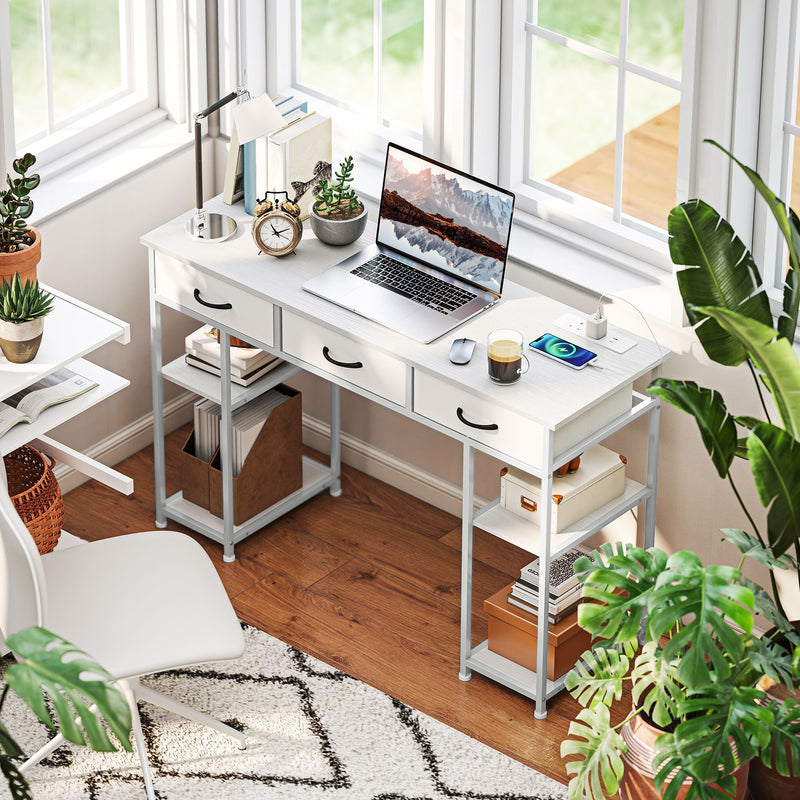 HOMCOM Computer Writing Desk with Power Outlets, Drawers, Shelves