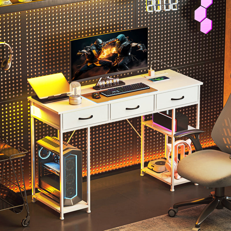 HOMCOM Computer Writing Desk with Power Outlets, Drawers, Shelves
