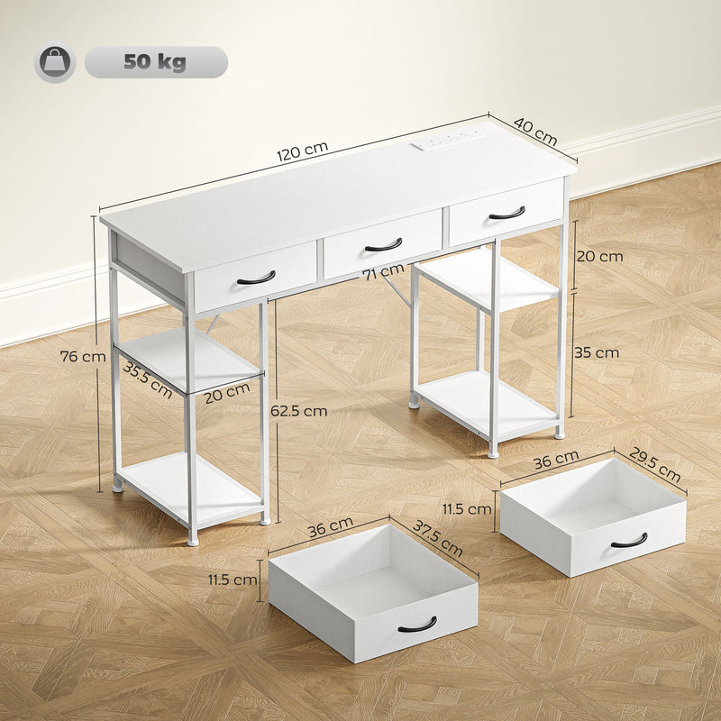 HOMCOM Computer Writing Desk with Power Outlets, Drawers, Shelves