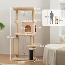 PawHut Cat Tree Tower Scratching Post Bed House, 132cm, Beige