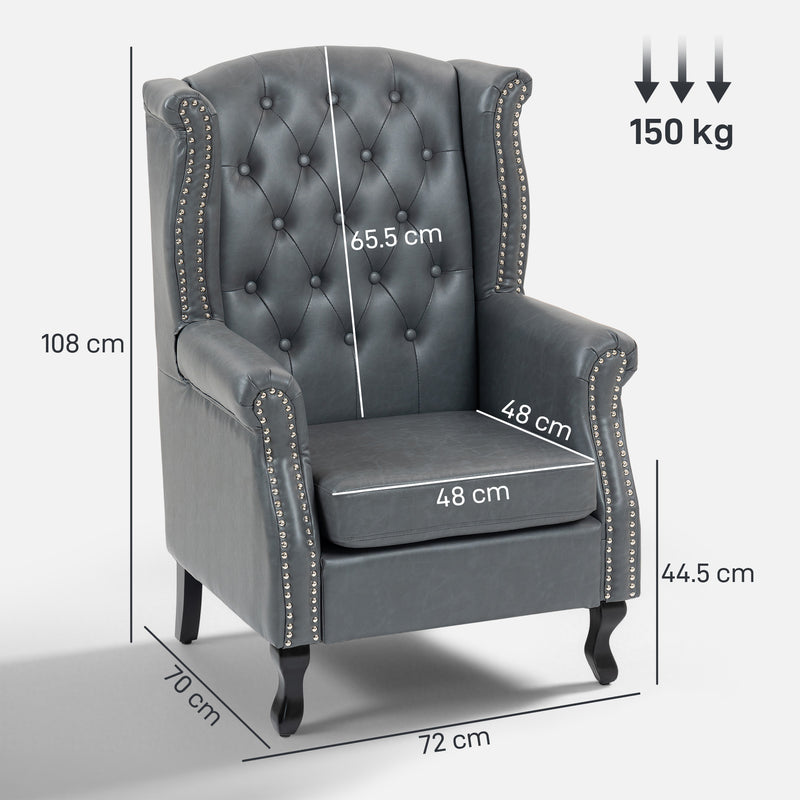 HOMCOM Chesterfield-style Wing Back Armchair Tufted Accent Chair Grey