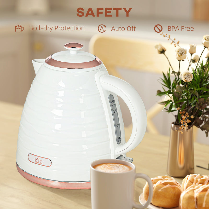 HOMCOM Electric Kettle, Fast Boil, 1.7L, 3kW, Swivel, Ripple