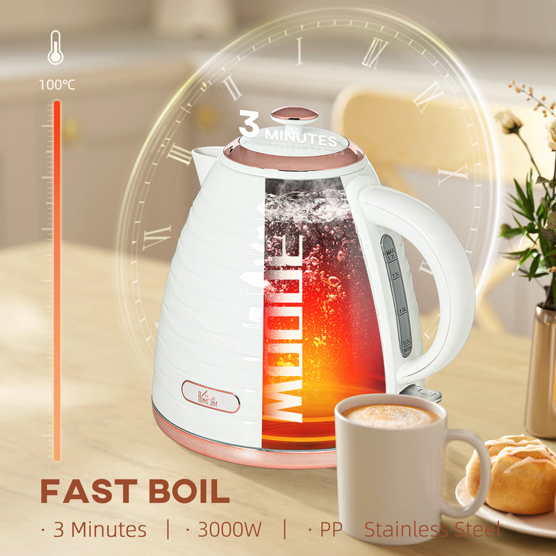 HOMCOM Electric Kettle, Fast Boil, 1.7L, 3kW, Swivel, Ripple