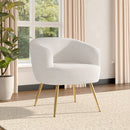 Livingandhome White Teddy Fabric Armchair With Metal Legs