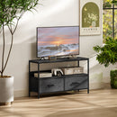 HOMCOM TV Cabinet, TV Console Unit With 2 Foldable Linen Drawers