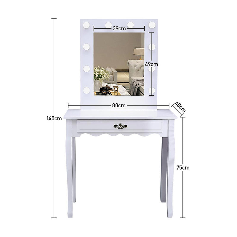 Livingandhome White Dressing Table Makeup Desk Vanity With LED Light Mirror Bedroom