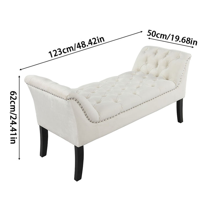 Livingandhome Contemporary Velvet Buttoned Bench with Black Wood Legs