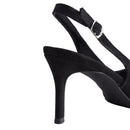 Pointed Toe Pumps with Kitten Heel Slingback - Black