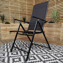 Outdoor 4 Person Rectangular Glass Top Garden Dining Table Chairs Beige Parasol and Base Set
