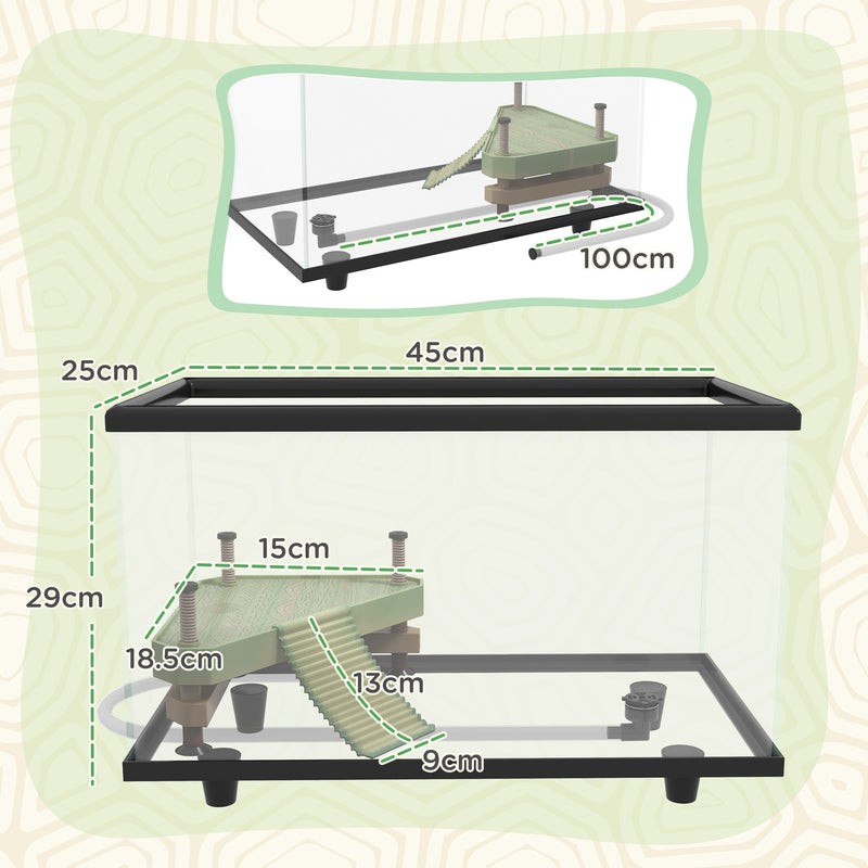 PawHut Turtle Tank 28L Glass Turtle Aquarium w/ Easy Drainage, 45 x 25 x 29cm
