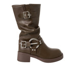 PU Leather Fashionable Western-Style Mid-Calf Boots