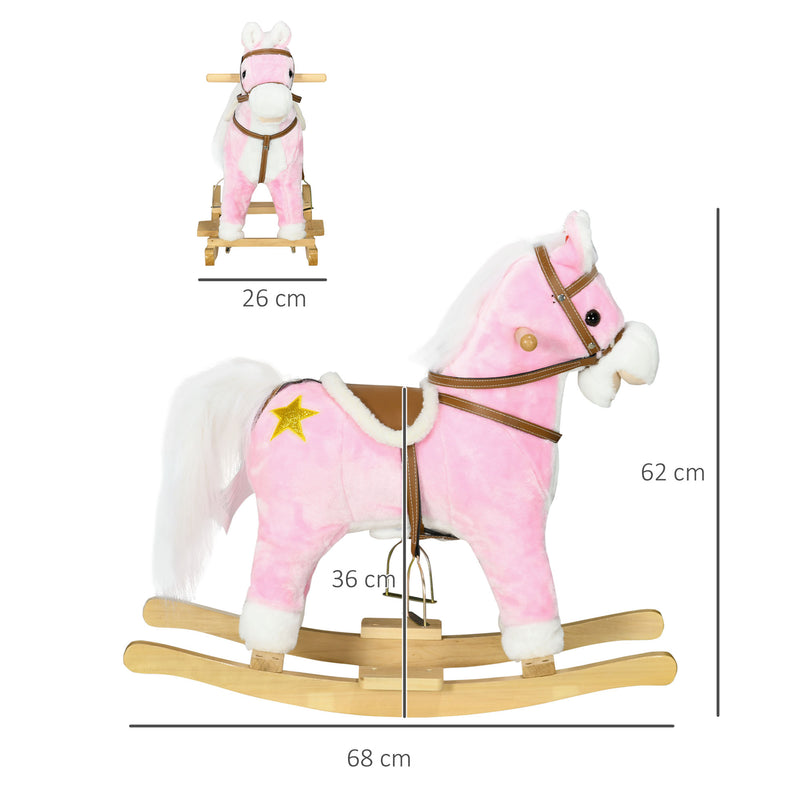 HOMCOM Wooden Ride on Horse, Ride on Pony Gift for Kids 3-6 Years, Pink