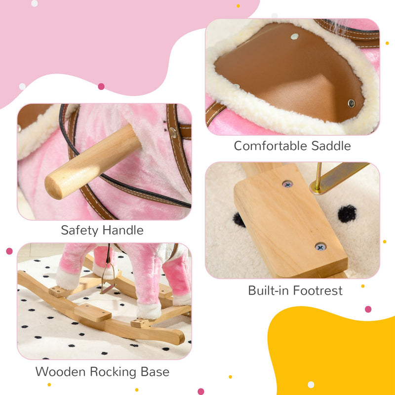 HOMCOM Wooden Ride on Horse, Ride on Pony Gift for Kids 3-6 Years, Pink
