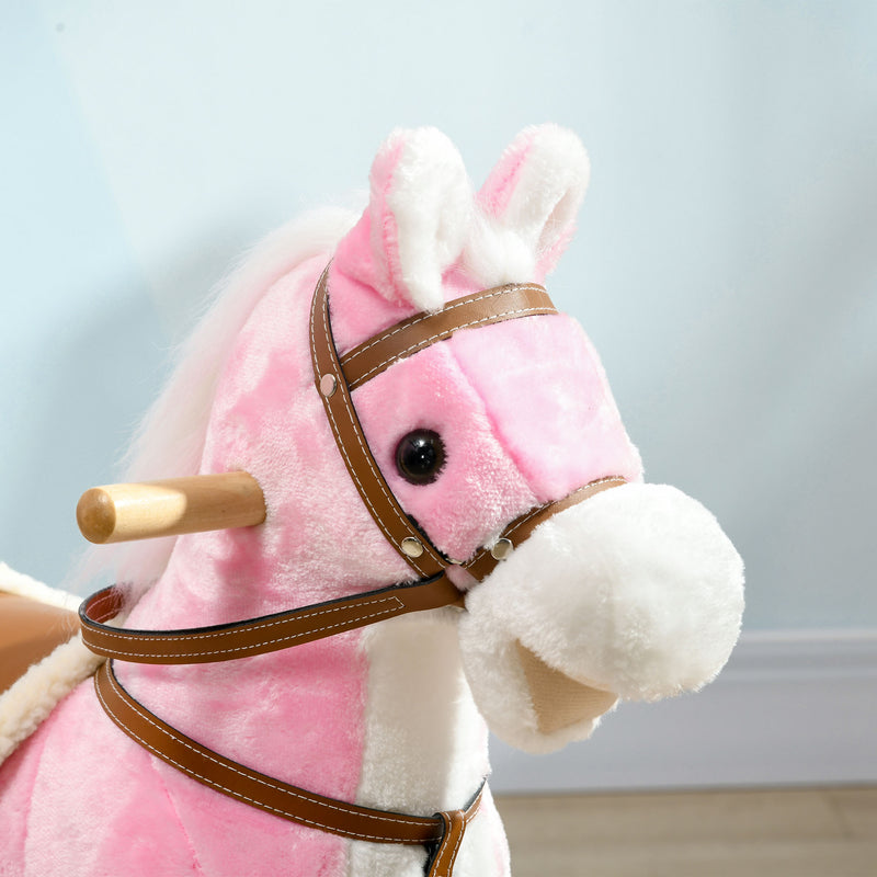 HOMCOM Wooden Ride on Horse, Ride on Pony Gift for Kids 3-6 Years, Pink