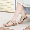 Boho Casual Rhinestone Beach Sandals - Beige